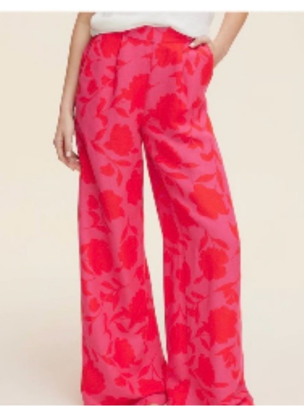 kate spade Pink Wide-Leg Floral Print Pants with Red Accents